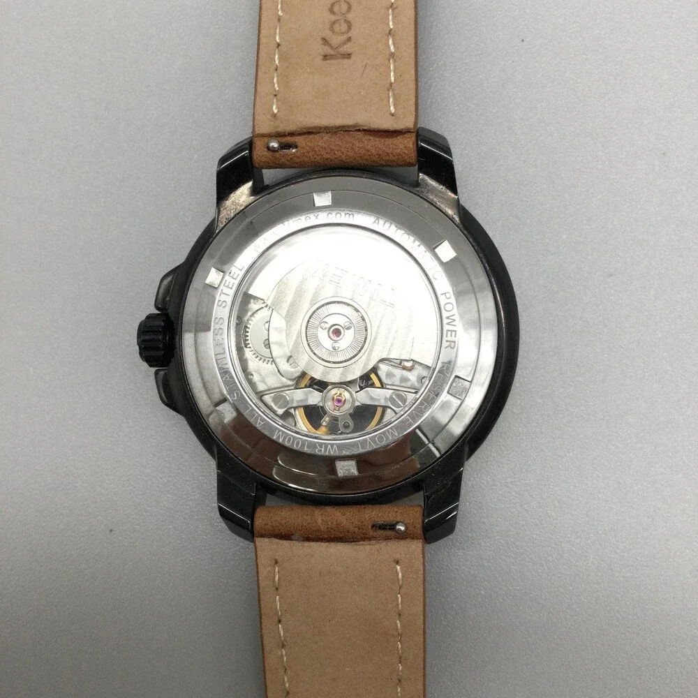 Timex Mens Watch 45mm Power Reserve Fly Leather Automatic 100m Diver Skeleton